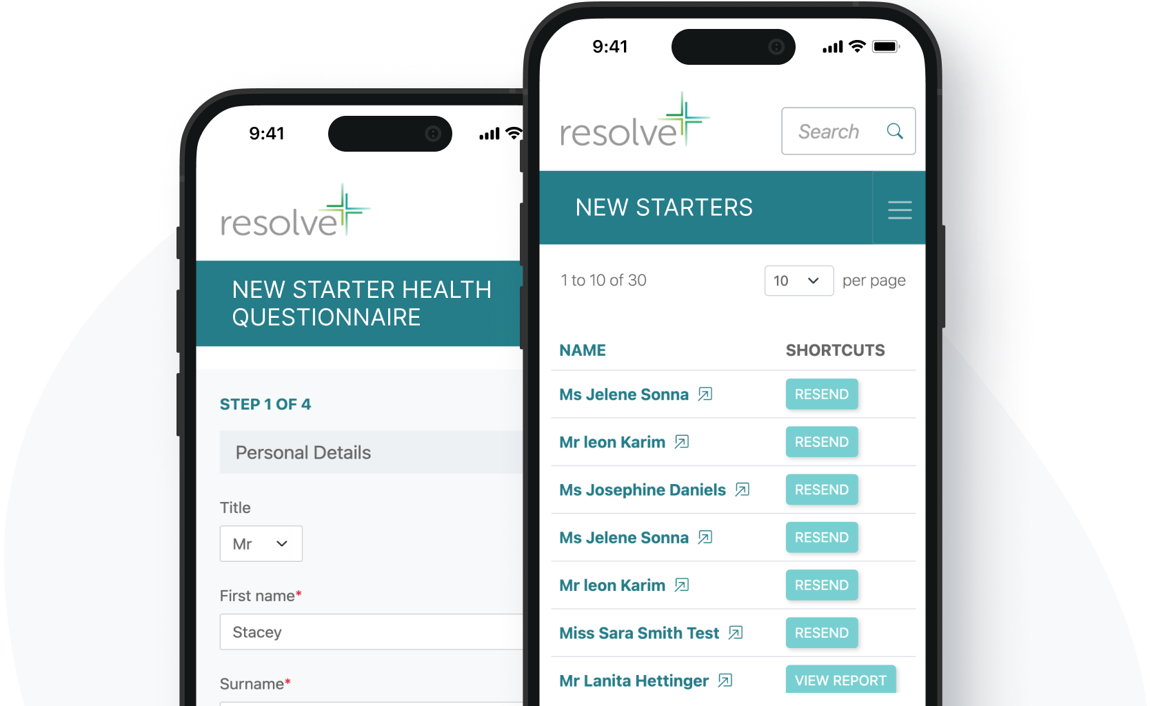 Resolve platform showcasing seamless management of Pre-Placement Health Screenings and real-time health assessment updates